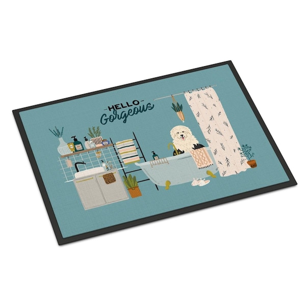 Carolines Treasures 18 x 27 in. Old English Sheepdog in Bathtub Indoor or Outdoor Mat CK7518MAT - main
